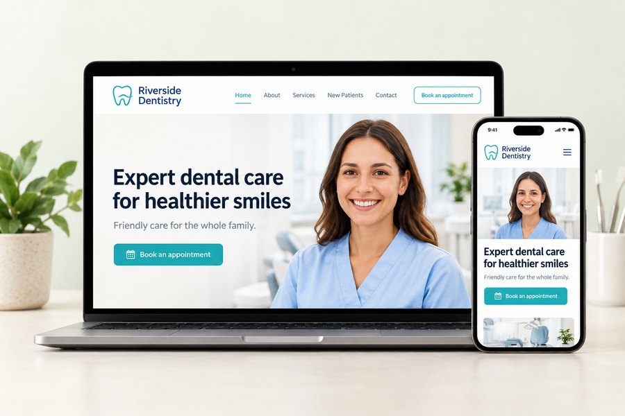 Example dental website on laptop and phone